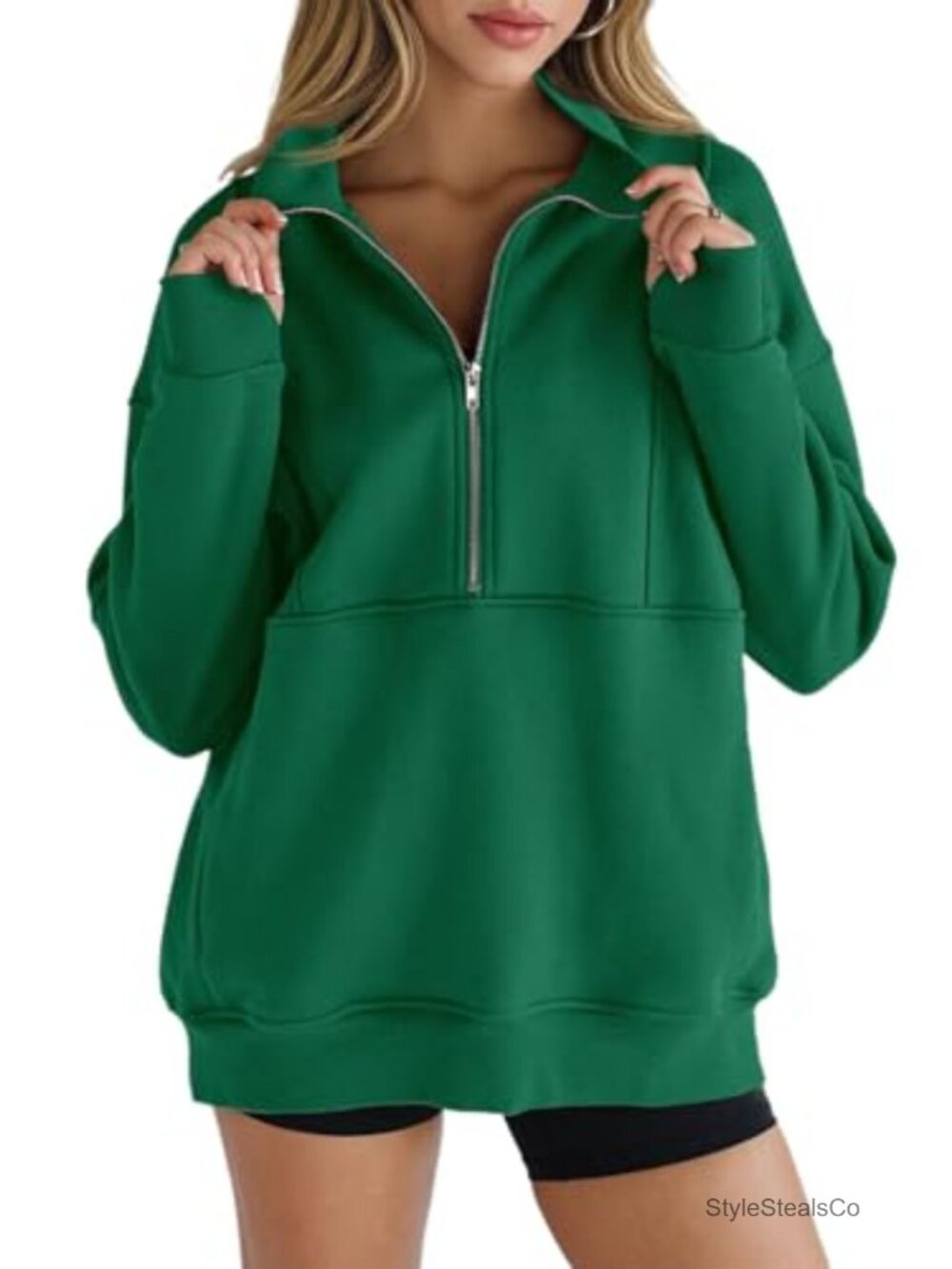 Women's Half Zip Fleece Pullover Sweatshirt with Thumb Holes and Pockets